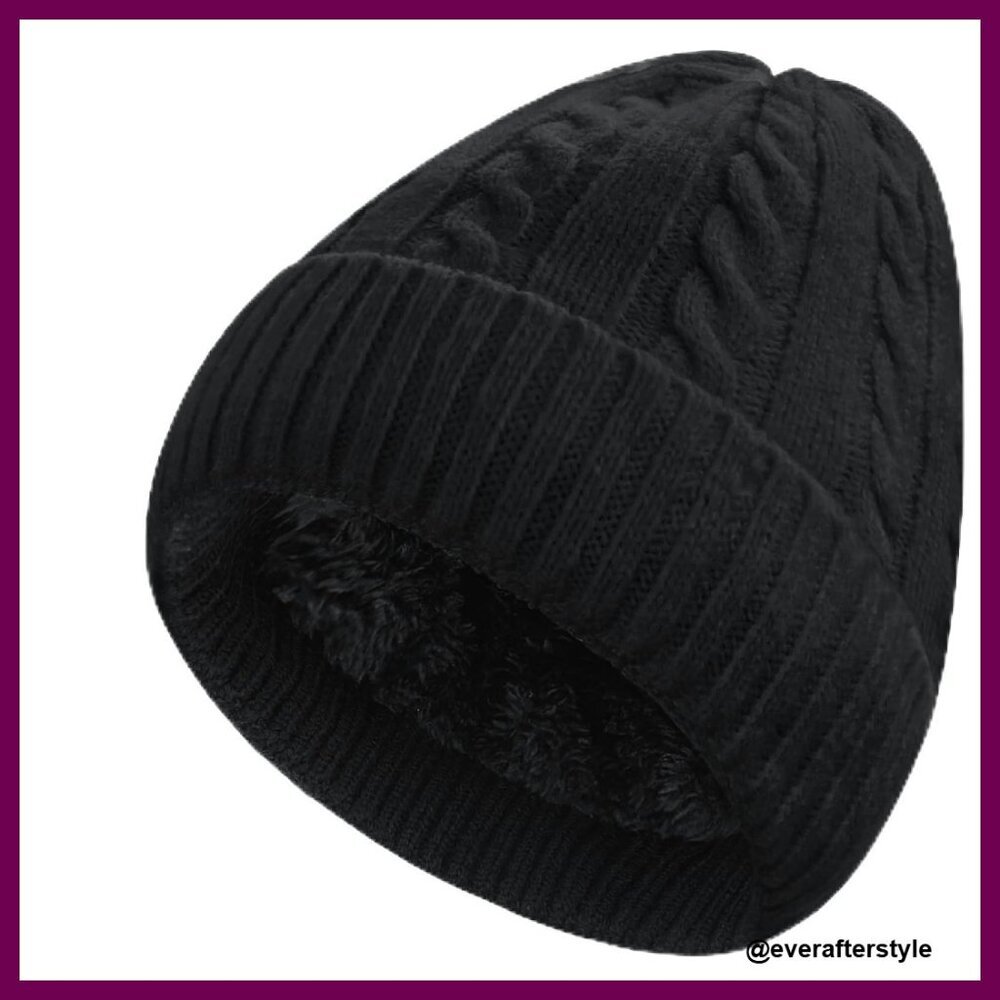 Fleece Lined Winter Beanie Warm Thick Soft Stretch Knit Cap Classic Chic
